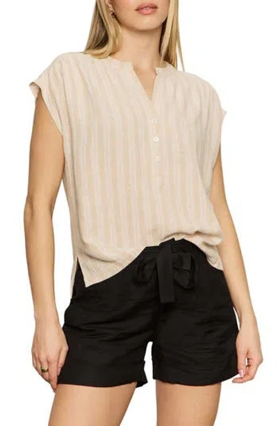 Sanctuary By The Bay Stripe Short Sleeve Linen Blend Button-up Shirt