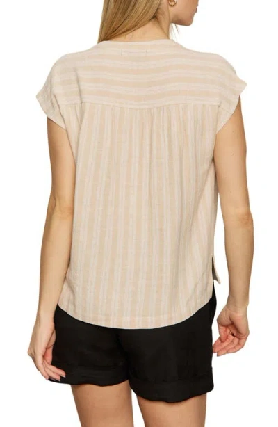 Sanctuary By The Bay Stripe Short Sleeve Linen Blend Button-up Shirt