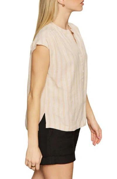 Sanctuary By The Bay Stripe Short Sleeve Linen Blend Button-up Shirt