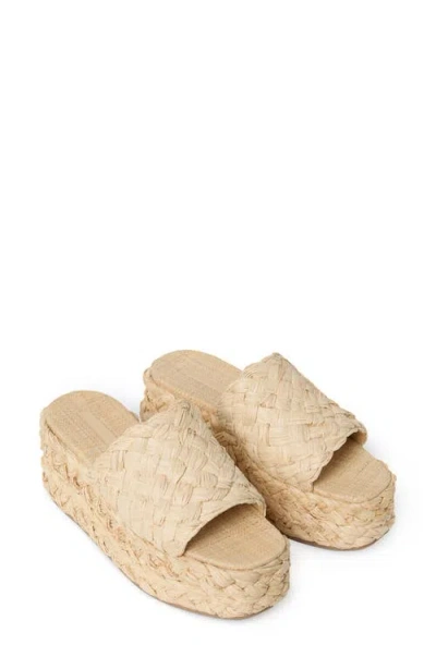 Loeffler Randall Aaron Platform Raffia Mules Natural In Brown