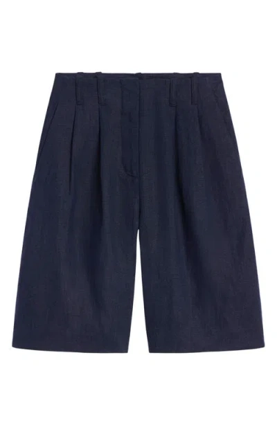 Boden Relaxed Pleated Linen Blend Shorts In Blue