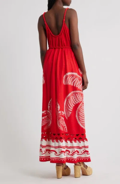 Farm Rio Red Majestic Coconut Tree Lenzing Ecovero Euroflax Maxi Dress