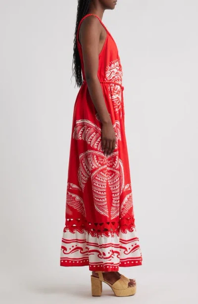 Farm Rio Red Majestic Coconut Tree Lenzing Ecovero Euroflax Maxi Dress