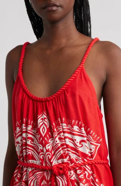 Farm Rio Red Majestic Coconut Tree Lenzing Ecovero Euroflax Maxi Dress