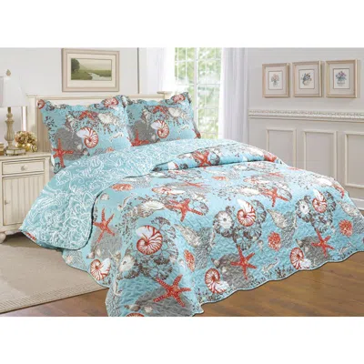 J&v Textiles J And V Textiles Reversible Quilt Set In Blue