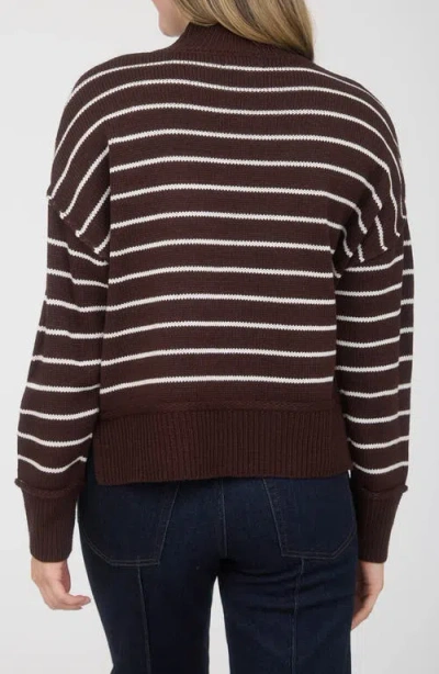 Blu Pepper Stripe Mock Neck Sweater In Brown