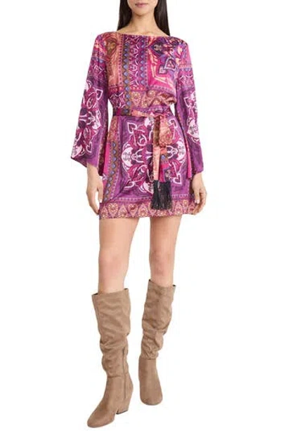 The Good Journey Long Sleeve Tie Belt Shift Minidress In Multi