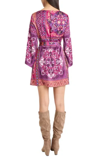 The Good Journey Long Sleeve Tie Belt Shift Minidress In Multi