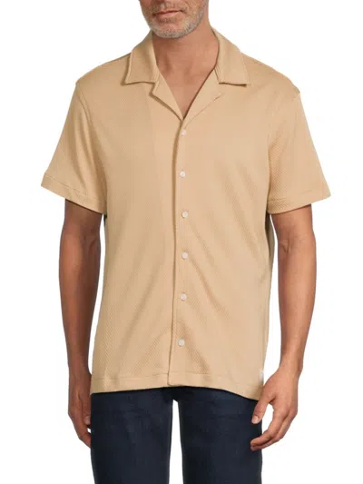 Scotch & Soda Popcorn Jersey Camp Shirt In Brown