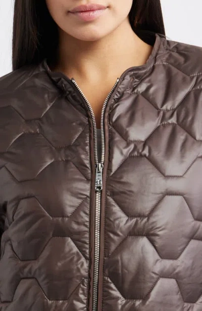 Sam Edelman Wide Hexagon Quilted Coat With Removable Faux Fur Collar In Brown