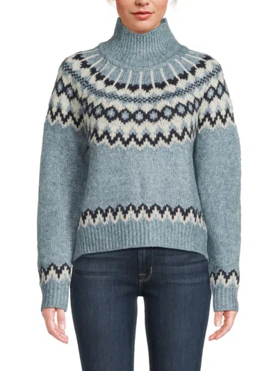 Joseph A Fair Isle Mock Neck Sweater In Blue