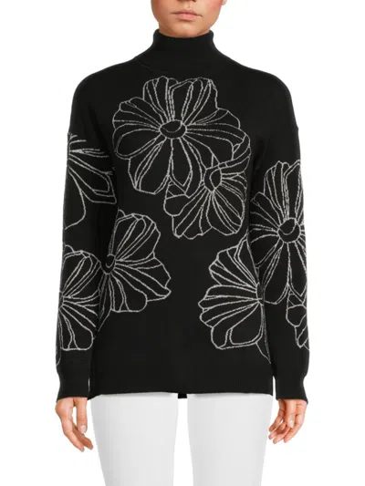 Joseph A Placed Floral Oversize Turtleneck Sweater In Multi