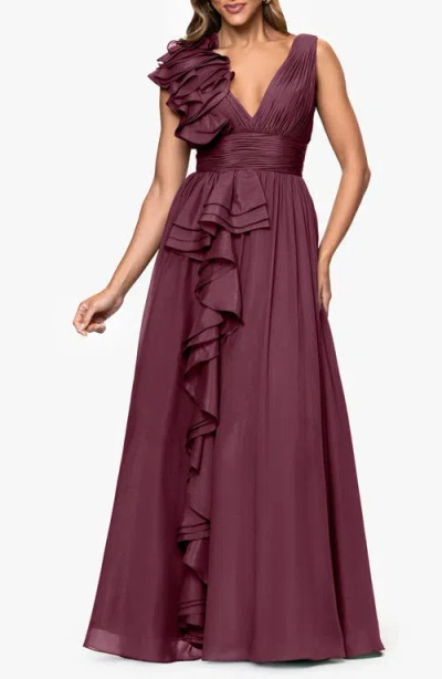 Xscape Evenings Ruffle Organza Gown In Burgundy