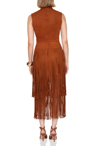 Avec Les Filles Sleeveless Fringe Dress In Brown