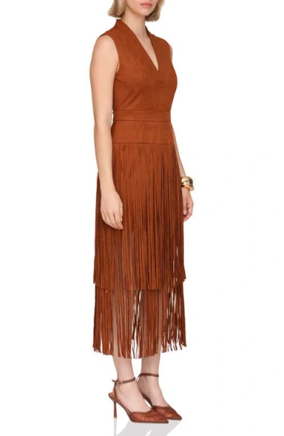 Avec Les Filles Sleeveless Fringe Dress In Brown