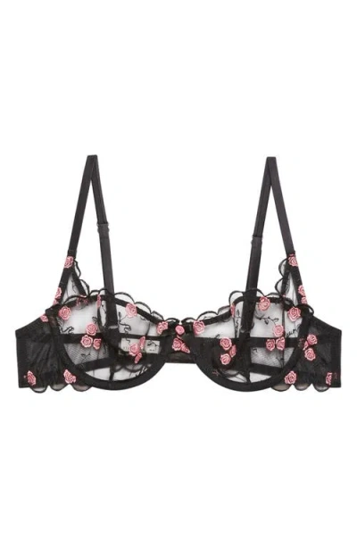 Fleur Du Mal Rose And Vine Embroidery Balconette Bra In Multi