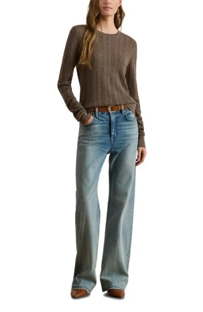 Ralph Lauren Women's Long Sleeves Pointelle-knit Sweater In Brown