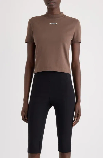 Jacquemus Crew Neck Box Cut Short Sleeve Top In Brown
