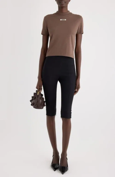Jacquemus Crew Neck Box Cut Short Sleeve Top In Brown