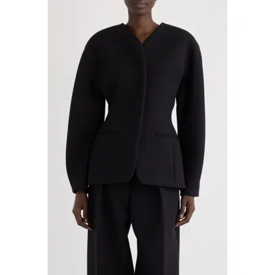 Jacquemus La Veste Ovalo Cady Collarless Jacket In Black
