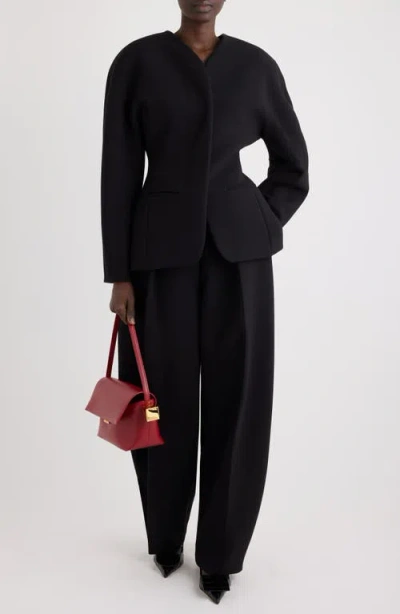 Jacquemus La Veste Ovalo Cady Collarless Jacket In Black