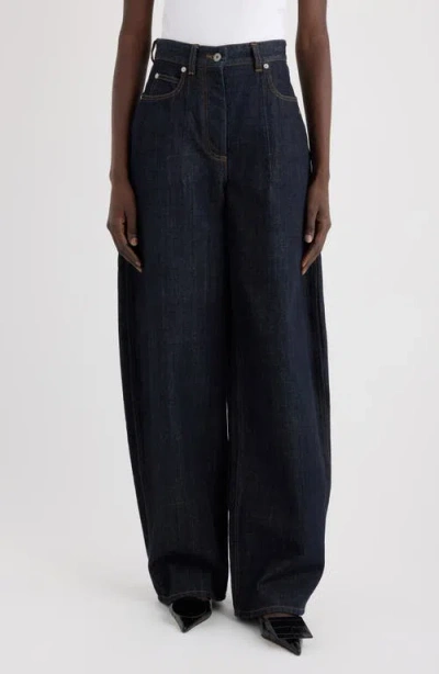 Jacquemus Le De Nimes Ovalo Blue Wide Jeans With Side Logo In Denim Woman