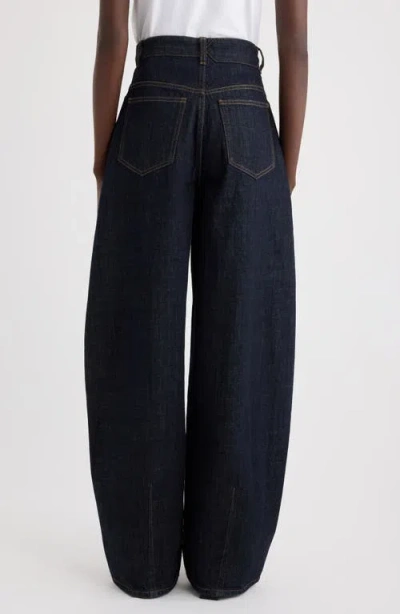 Jacquemus Le De Nimes Ovalo Blue Wide Jeans With Side Logo In Denim Woman