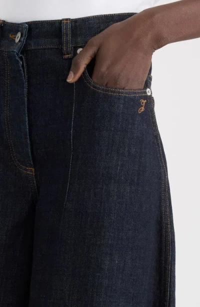 Jacquemus Le De Nimes Ovalo Blue Wide Jeans With Side Logo In Denim Woman