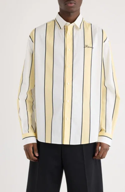 Jacquemus Simon Shirt Buttoned Cuffs Striped Pattern In White