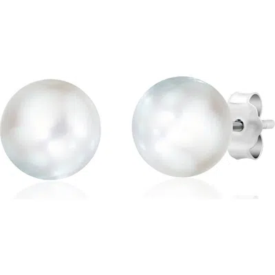 Crislu Faux Pearl Stud Earrings In White