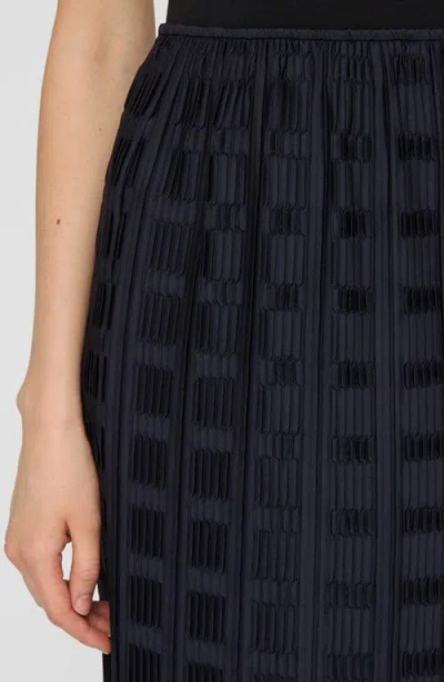 Lafayette 148 Basketweave Plisse Recycled Satin Midi Skirt In Blue