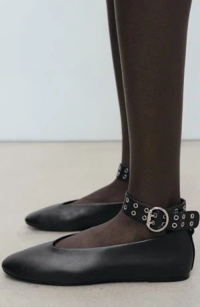Mango Flat Shoes With Eyelet Ankle Strap In Black