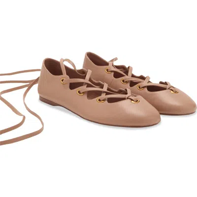 Mango Leather Ballet Flats With Crossed Straps Nude In Nude