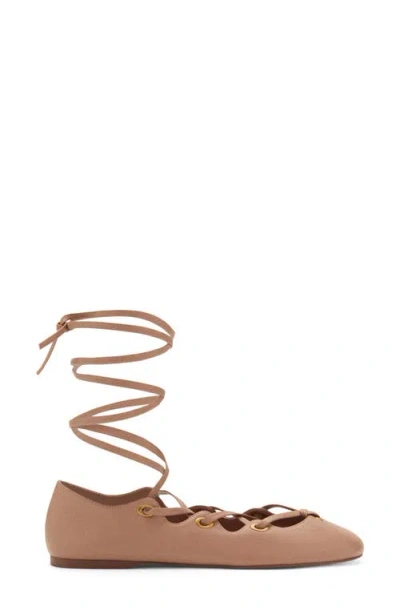 Mango Leather Ballet Flats With Crossed Straps Nude In Nude