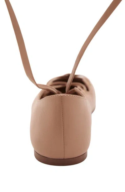 Mango Leather Ballet Flats With Crossed Straps Nude In Nude