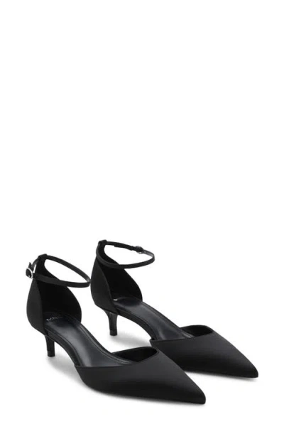 Mango Ankle Strap Pointed Toe Kitten Heel Pump In Black