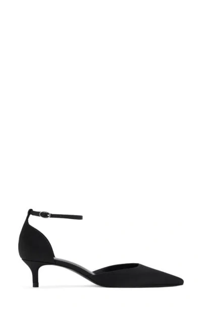 Mango Ankle Strap Pointed Toe Kitten Heel Pump In Black