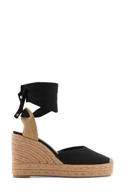 Mango Ankle Wrap Platform Wedge Espadrille In Black