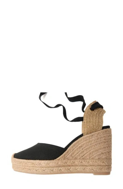 Mango Ankle Wrap Platform Wedge Espadrille In Black
