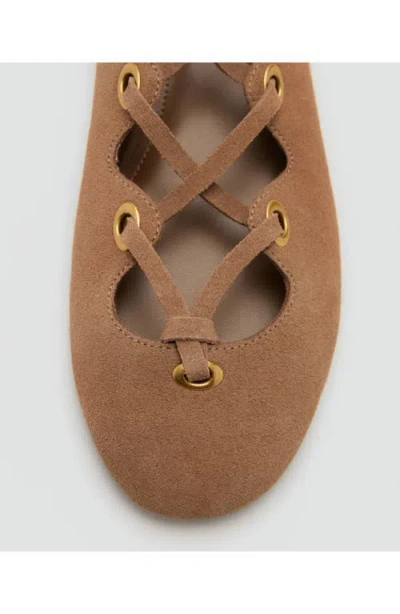 Mango Ankle Wrap Ballet Flat In Neutral