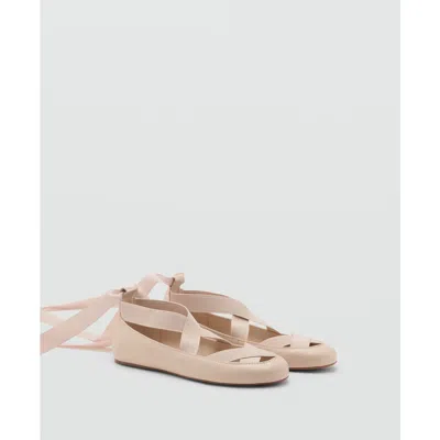 Mango Criss-cross Strap Ballet Flats Ecru In Neutral