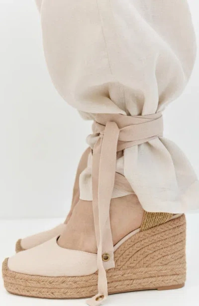 Mango Ankle Wrap Platform Wedge Espadrille In Brown