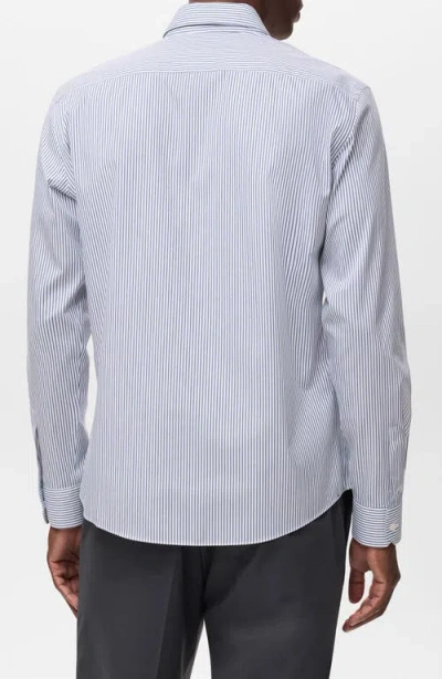 Mango Regular Fit Stripe Stretch Cotton Blend Button-up Shirt In Blue
