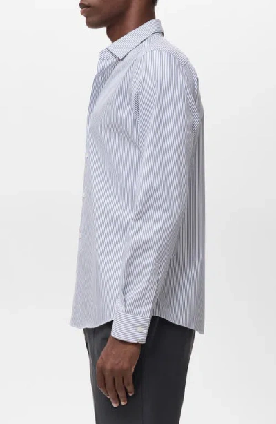 Mango Regular Fit Stripe Stretch Cotton Blend Button-up Shirt In Blue