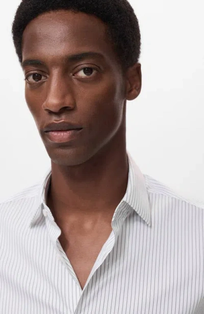 Mango Regular Fit Stripe Stretch Cotton Blend Button-up Shirt In Blue