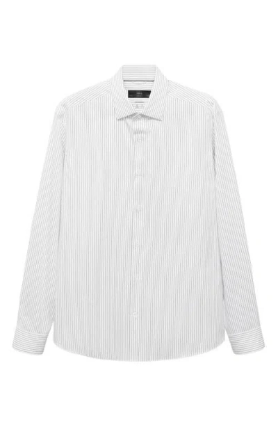 Mango Regular Fit Stripe Stretch Cotton Blend Button-up Shirt In Blue