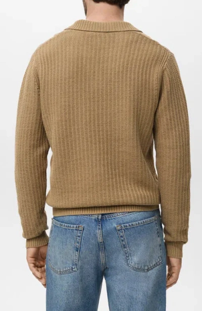 Mango Structured Cotton Polo Sweater In Neutral