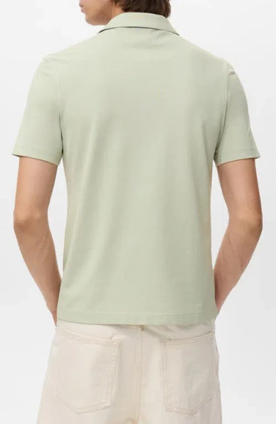 Mango Solid Johnny Collar Cotton Blend Piqué Polo In Green