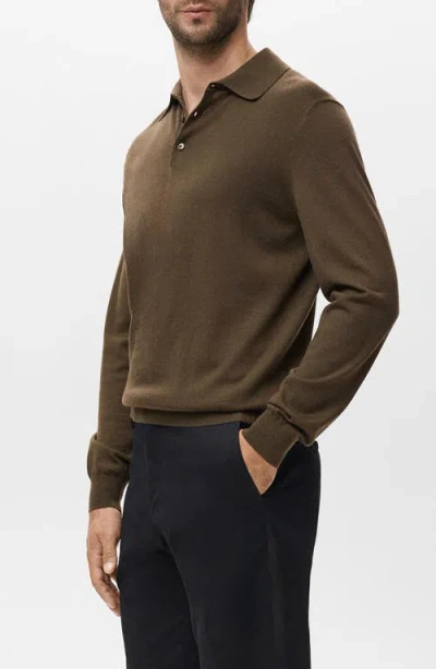 Mango Wool Sweater Polo In Brown