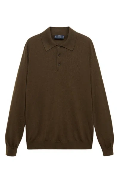 Mango Wool Sweater Polo In Brown